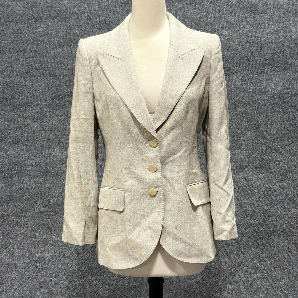 Giorgio Armani Blazer Womens 42 Beige Linen Blend Peak Lapel Jacket Italy